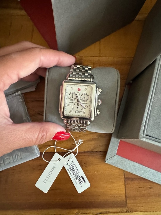 Michele Accessories - Michele Silver Stainless Steel Chronograph Watch with Ivory Dial